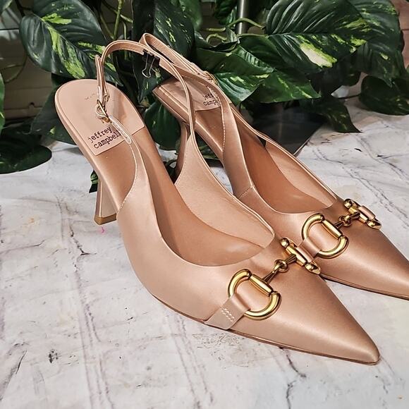 Jeffrey Campbell Estella Pointed Toe Satin Heels with Metallic Detail 10 - Picture 3 of 10